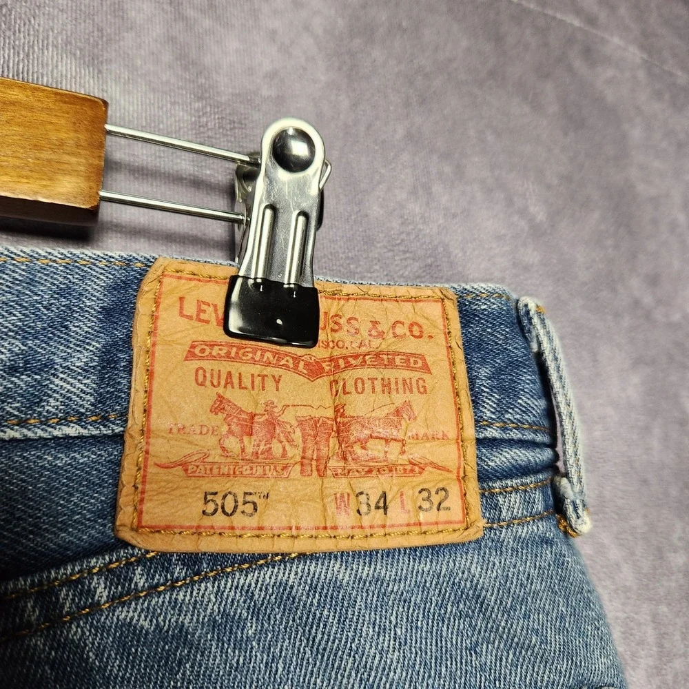 Levis 505 Regular Fit‎ Straight Leg Mens Blue Jeans 34x32 Medium Wash Cotton